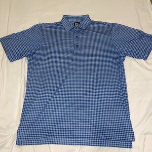 Footjoy Checkered Blue Sz L Golf Performance‎ Polo